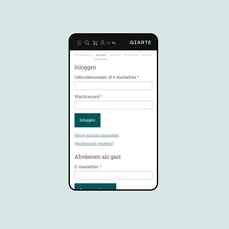 Mobiele webshop account