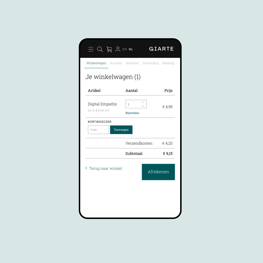 Mobiele webshop winkelwagen